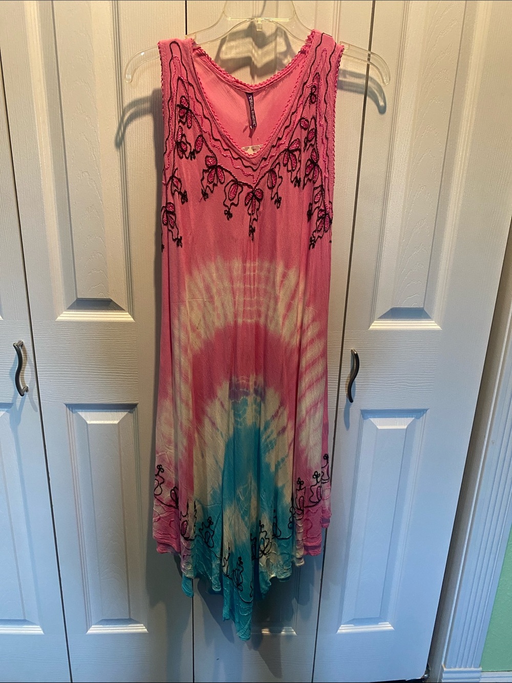 Tie-Dye Pink & Teal Sleeveless Boho Dress